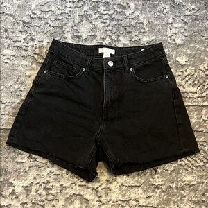 H&M Black Jean Shorts High-Waisted Frayed Hem